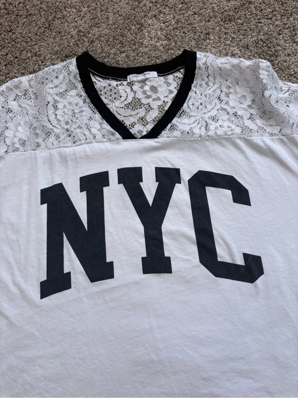 Grayson Threads White Tee with Black NYC Graphic & Lace Yoke